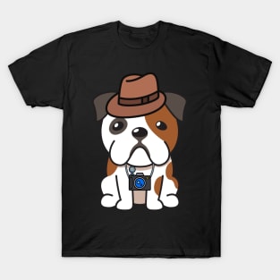 Funny bulldog is holding a camera T-Shirt